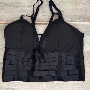Bustier Top Black Structured Corset Strappy‎ Sleeveless Fitted Layering Party